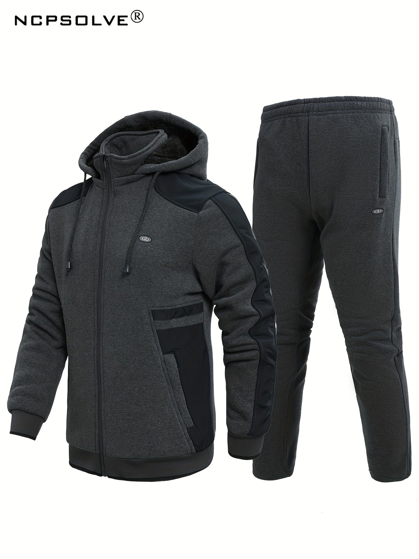 Men's Thick Sports Suit with Hooded Jacket & Stretchy Pants