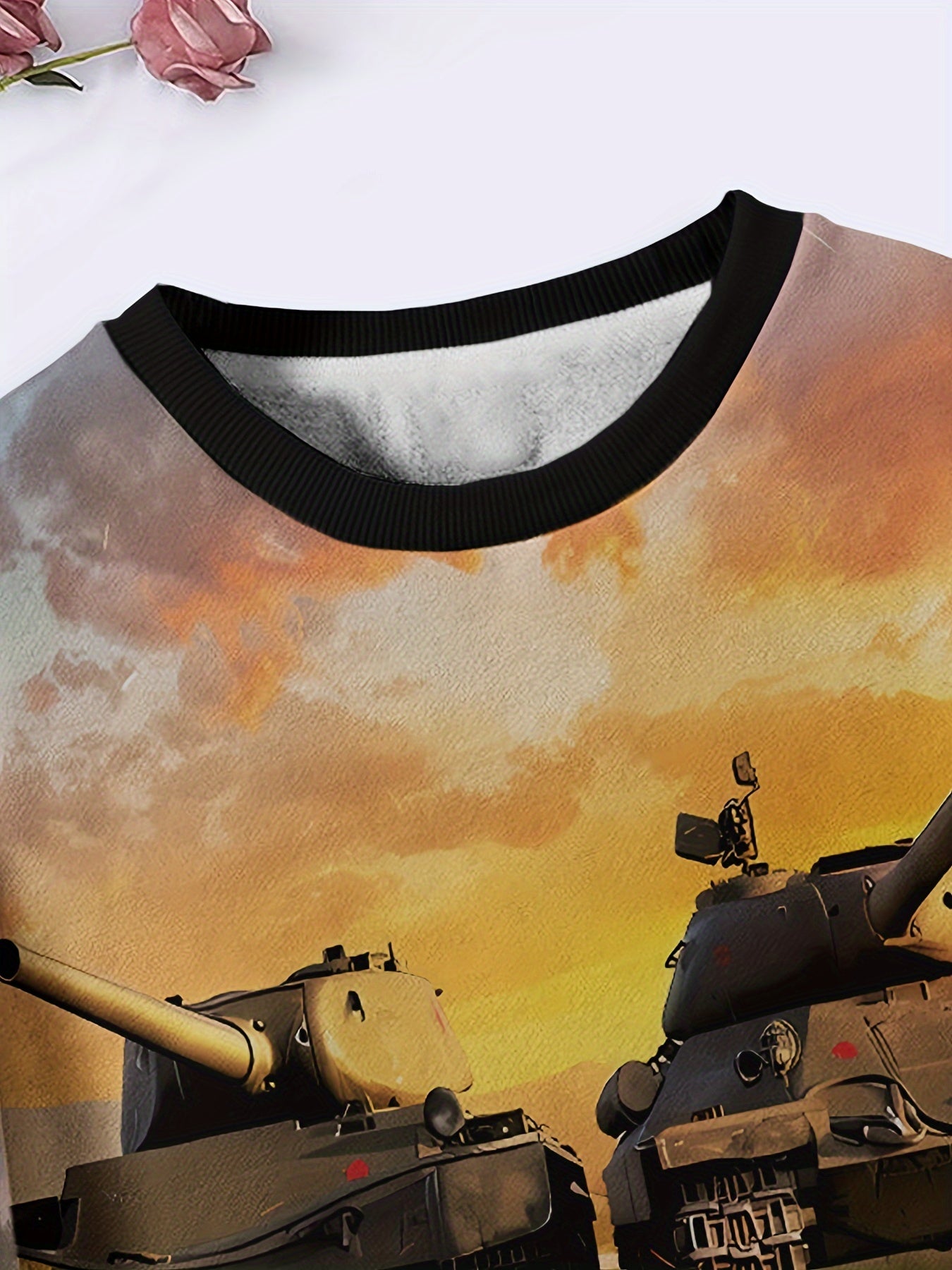 Girls Boys Sunset Tank Pattern Long Sleeve Crew Neck Sweatshirt