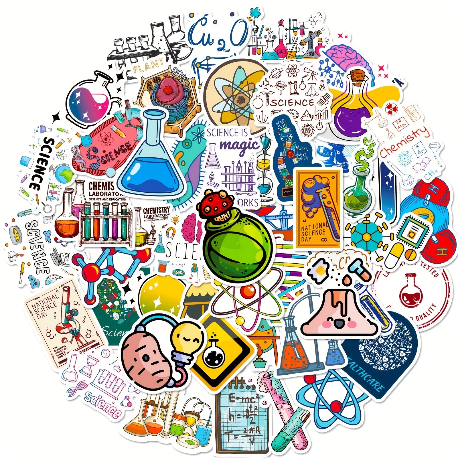 50pcs Science Stickers Chemistry Biology Physics Science Classroom Decor