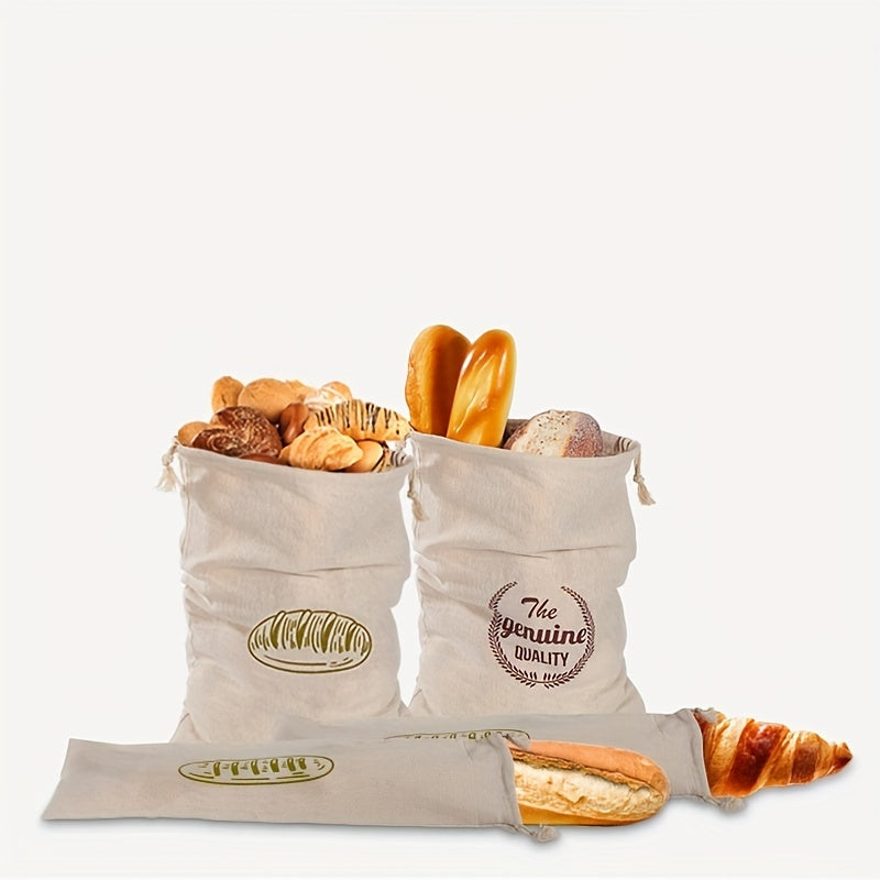Linen Bread Bag Reusable French Baguette Drawstring Bag