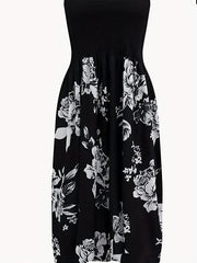 Floral Print Tube Dress Sexy Midi Dress