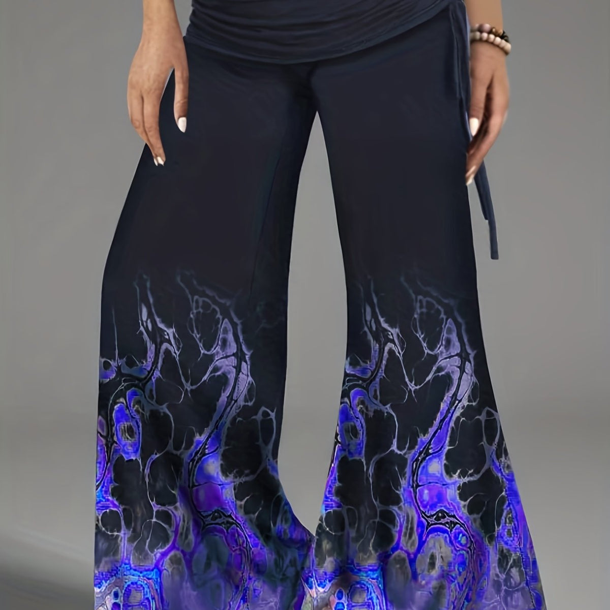  Halloween Goth Pants Flame Print Side Ruched Flared T