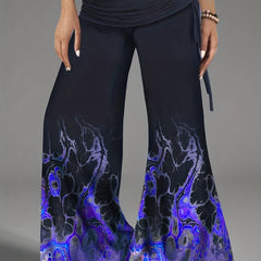  Halloween Goth Pants Flame Print Side Ruched Flared T