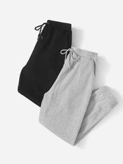 Two Pack High Waisted Sweatpants Solid Drawstring Casual Pants