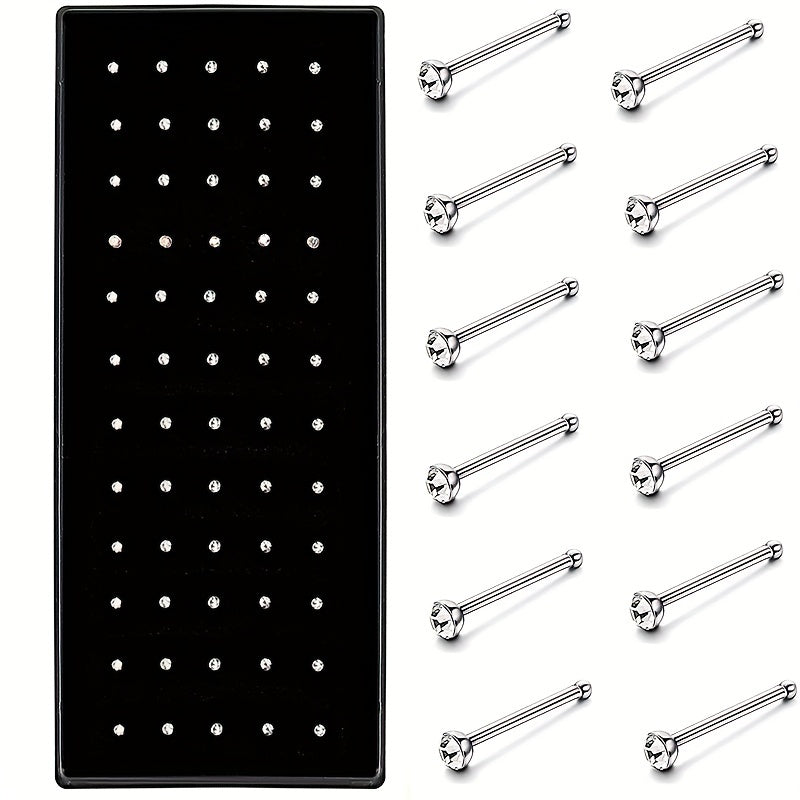 60pcs Stainless Steel Nose Stud Ring Set Body Piercing Jewelry