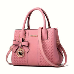 Bow Pendant Satchel Crossbody Bag with Zip Closure