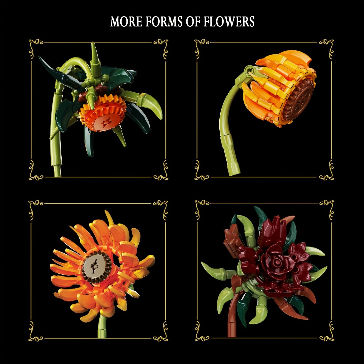1328pcs Sunflower Building Block Bouquet Vase Model Toy Set