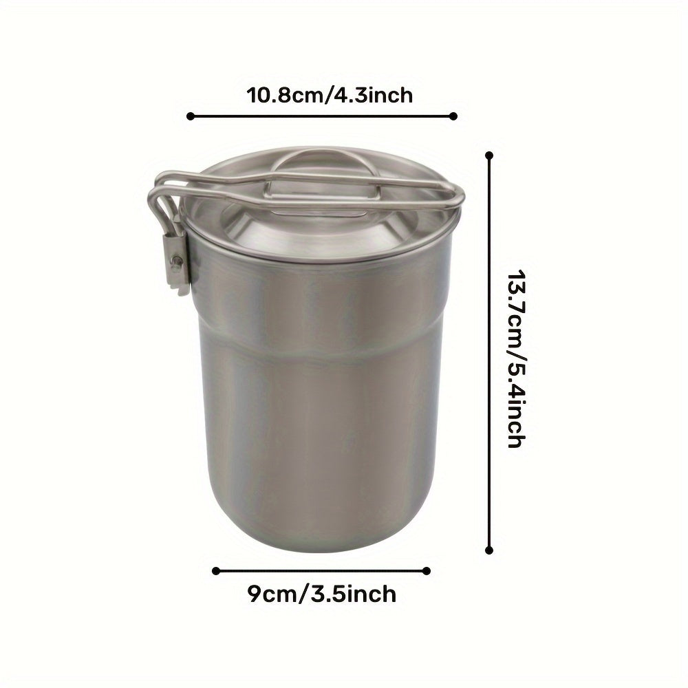 Silver Outdoor Stainless Steel Cooking Pot with Lid - Camping Light