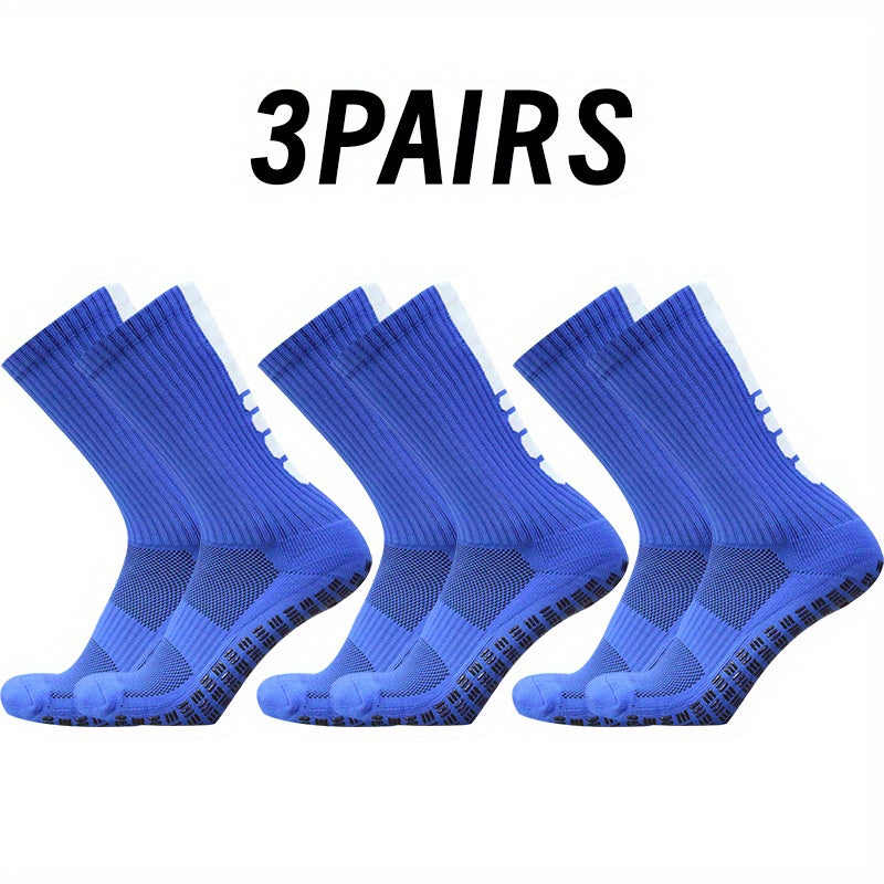 3 Pairs Striped Soccer Socks - Breathable, Sweat Absorbing, Non-slip