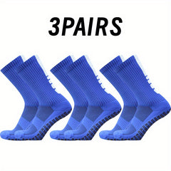 3 Pairs Striped Soccer Socks - Breathable, Sweat Absorbing, Non-slip