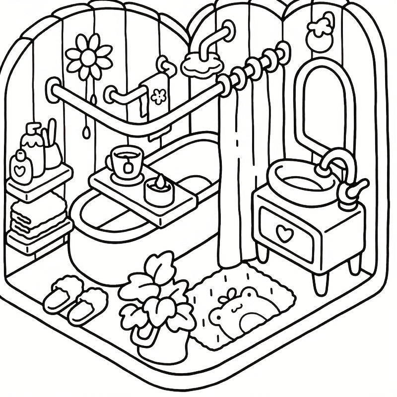 Relaxing Bathroom Scene Adult Coloring Book