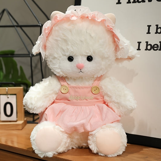 Adorable Plush Sheep Doll Soft Pink & Fluffy Sheep with Golden Bell