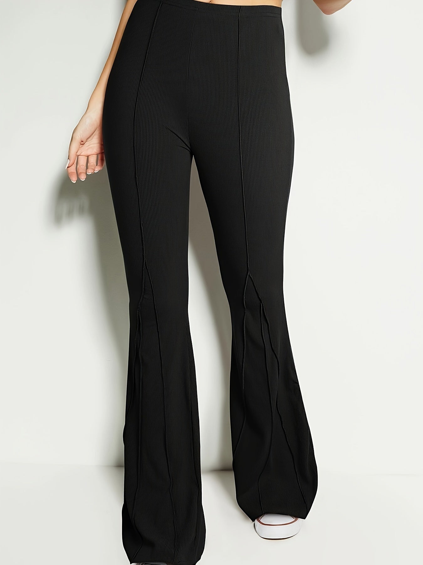  Ribbed High Rise Flared Leg Trousers