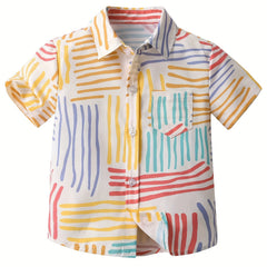 Graffiti Stripe Print Boys Lapel Shirt Summer Casual Top