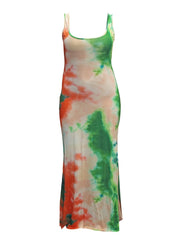  Tie Dye Slim Fit Tank Maxi Dress Women's Plus Medium Stretch