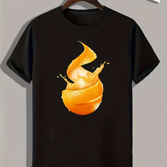 Men's Orange Pattern Print Slim Fit T-shirt