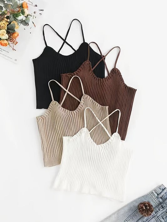 4 Pack Backless Cami Tops Stretchy Sleeveless Crew Neck Casual Women's Clothing