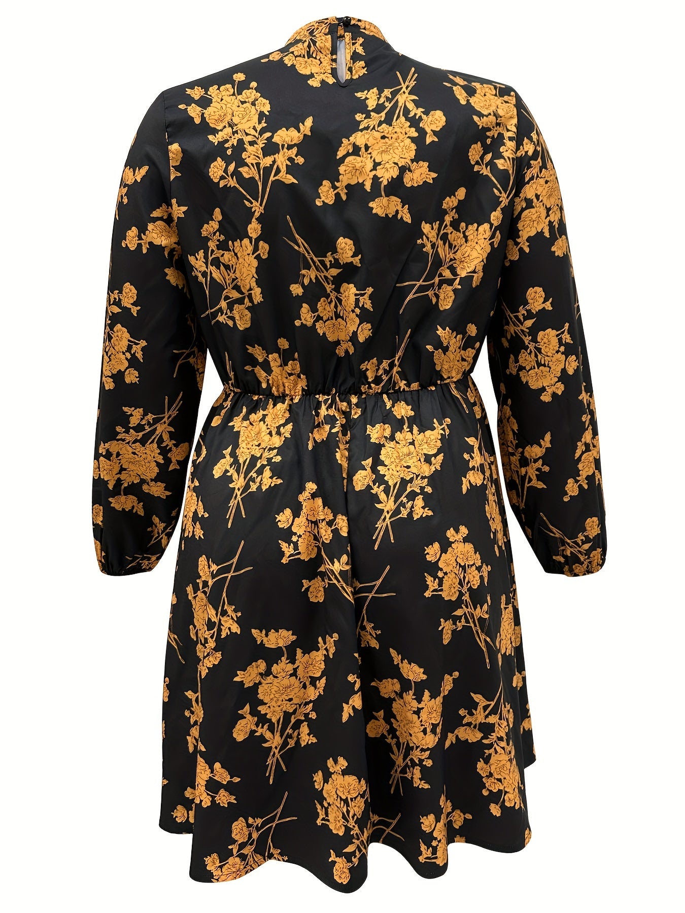  Floral Print Long Sleeve Mock Neck Stretch Dress