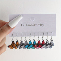 5 Pairs Colorful Butterfly Drop Earrings Set