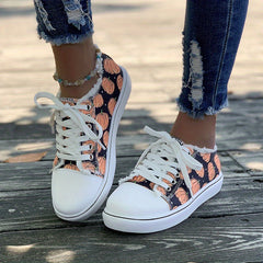 Women's Pumpkin Print Canvas Shoes Halloween Low Top Flat Walking Shoes