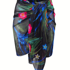  Tropical Print Wrap Beach Cover Up Skirt