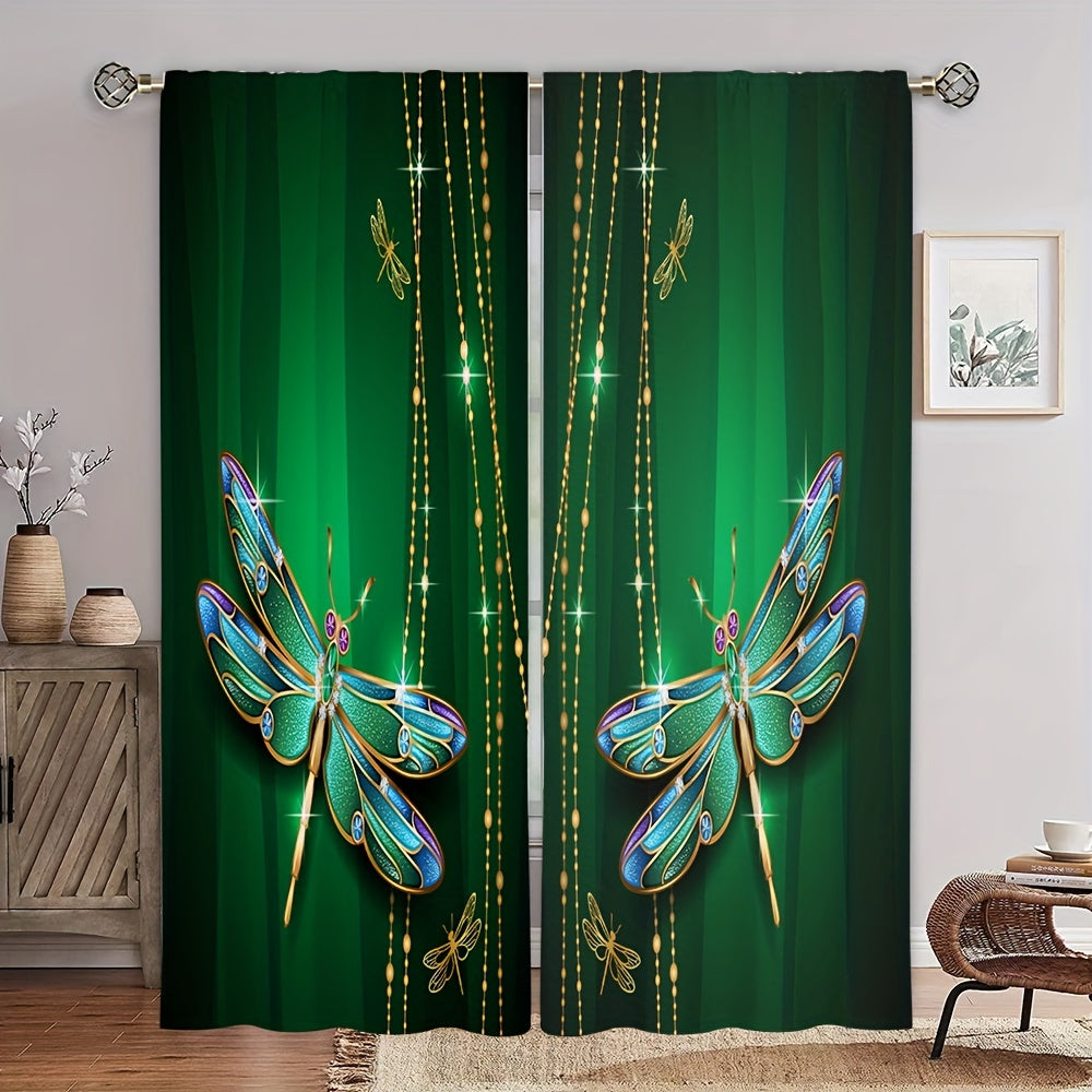 Butterfly Printed Rod Pocket Window Curtain Semi Blackout Decor - Set of 2 Panel