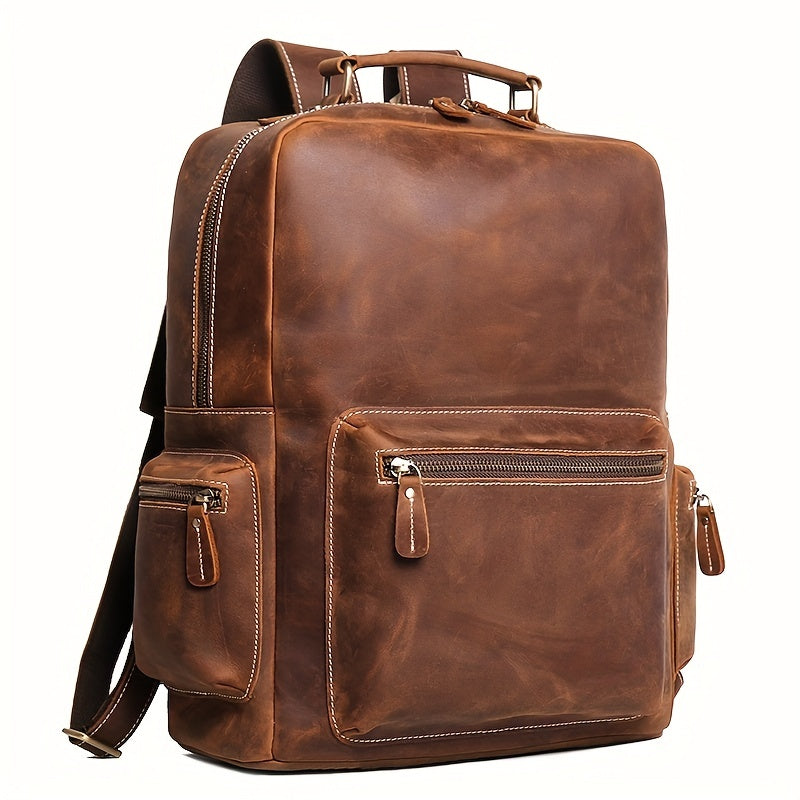 Vintage Leather Backpack Crazy Horse Leather Large Capacity Travel Bag Schoolbag