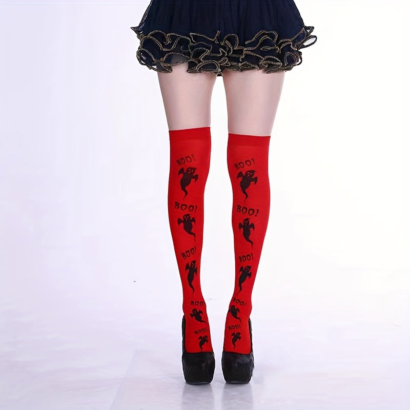 Geometric & Skull Print Over The Knee Socks