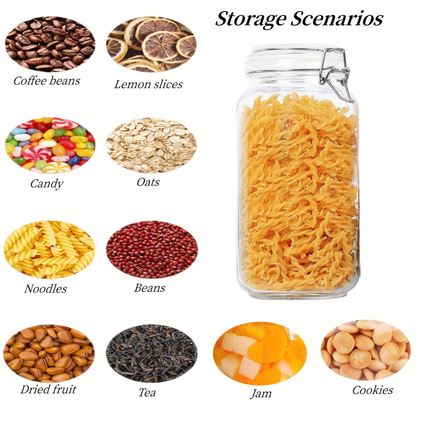 Glass Food Storage Container with Lid Cereal Rice Pasta Tea Nuts Coffee Beans