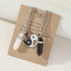 2pcs Couple Natural Stone Crystal Pendant Magnet Necklace Set Gift