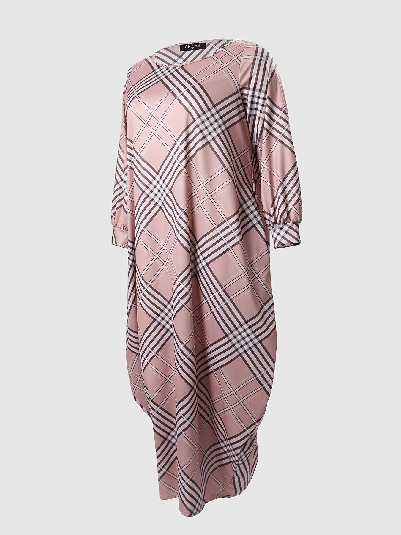  One Shoulder Plaid Pattern Maxi Dress Women's Plus Loose Fit