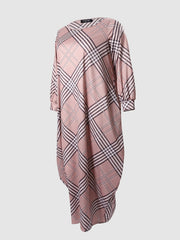  One Shoulder Plaid Pattern Maxi Dress Women's Plus Loose Fit