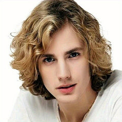 Men's Short Curly Wig Brown Blonde Gradient High Temperature Silk