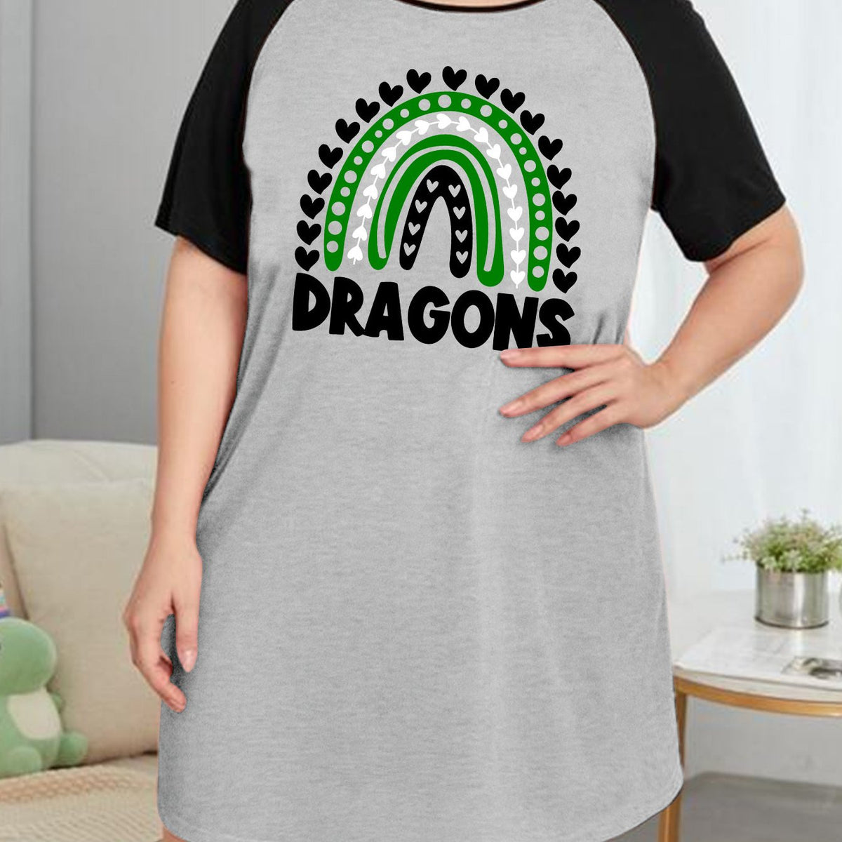  Heart Rainbow & Letter Graphic Short Sleeve Nightdress