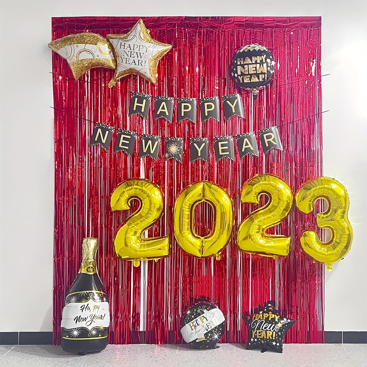 2pcs Red Foil Tassel Curtains Party Decoration