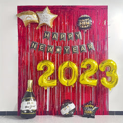 2pcs Red Foil Tassel Curtains Party Decoration