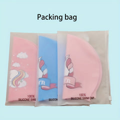 Cartoon Rainbow Horse Swim Cap, Waterproof Silicone, Long Hair Girls & Boys