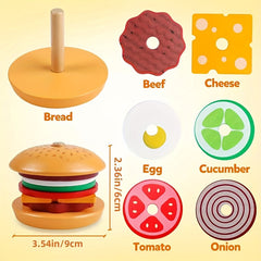 Colorful Wooden Burger Stacking Toy for Kids