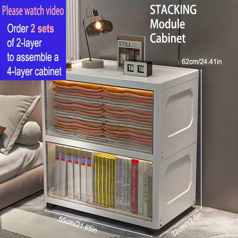 1pc Stackable Storage Cabinet with Lids Plastic Boxes Home Decor