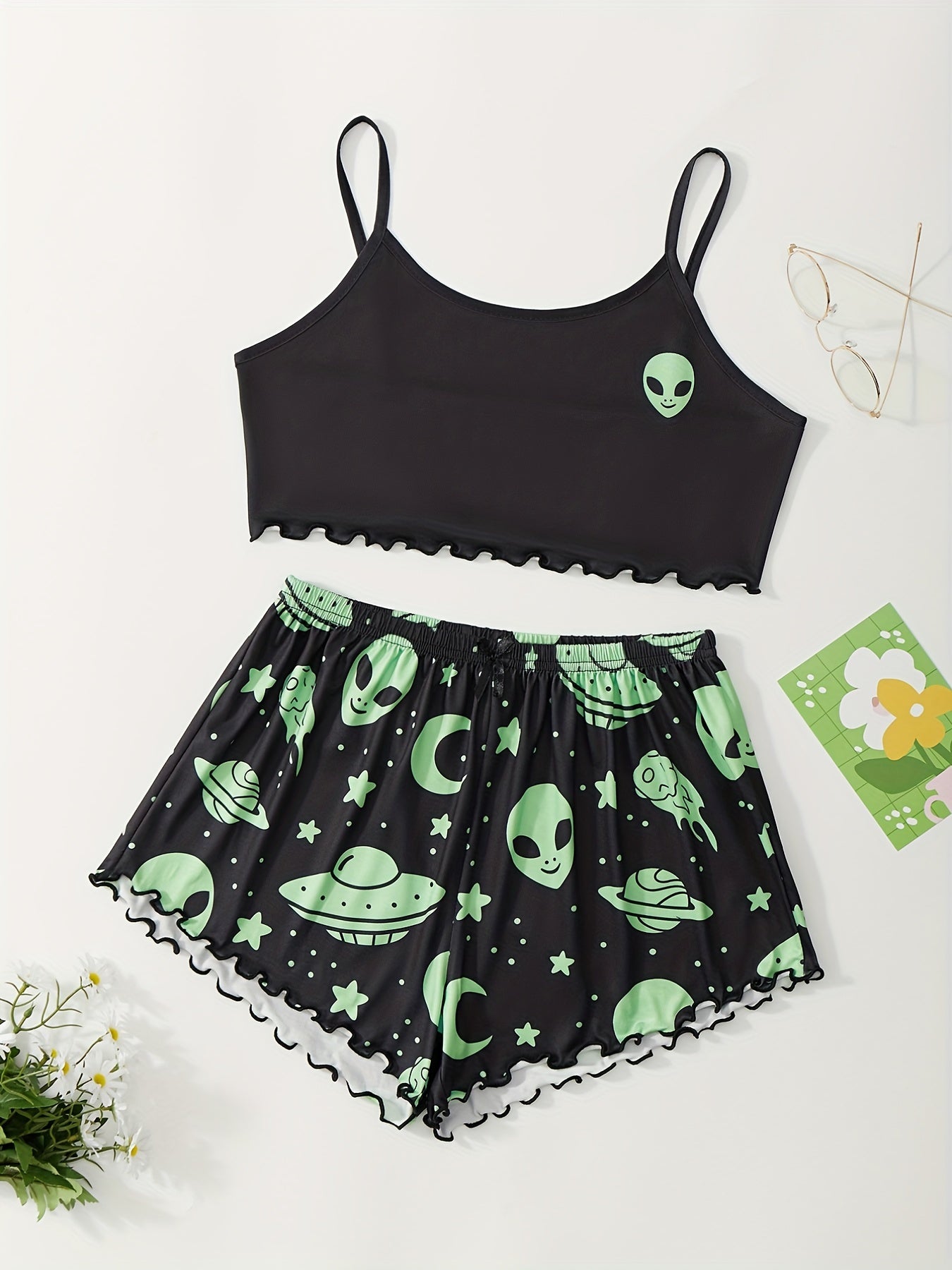 Women's Plus Alien Print Cami Top & Shorts Pajama Set