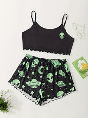 Women's Plus Alien Print Cami Top & Shorts Pajama Set