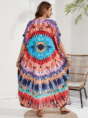 Boho Cover Up Plus Size Spiral Tie Dye Maxi Beach Dress