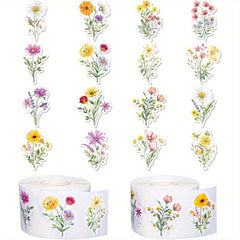 200pcs Wildflower Stickers Colorful Floral Paper Decals Self Adhesive