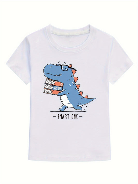 Dino Print Letter Graphic Short Sleeve Crew Neck Tops T shirt For Kids