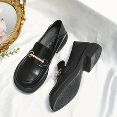 Women's Faux Pearl Loafers Slip On Chunky Shoes