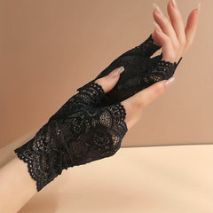 Lace Short Gloves Floral Fingerless Gloves Women Decorative Dress Gloves