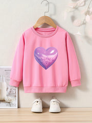 Cartoon Cloud Heart Print Girls Sweatshirt Crew Neck Tops