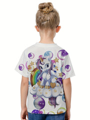 3D Rainbow & Unicorn Girls Tee Summer Sports Shirt