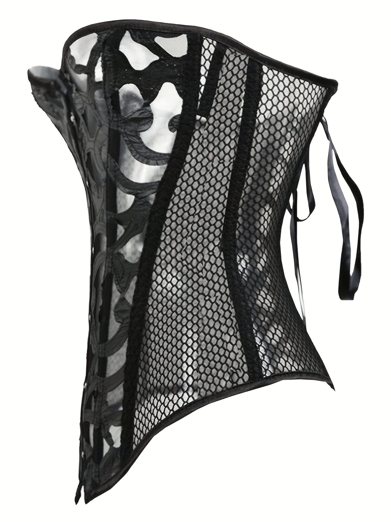 Fishnet Strapless Corset Bustier Lace Up Body Shaper Women's Lingerie