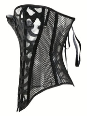 Fishnet Strapless Corset Bustier Lace Up Body Shaper Women's Lingerie